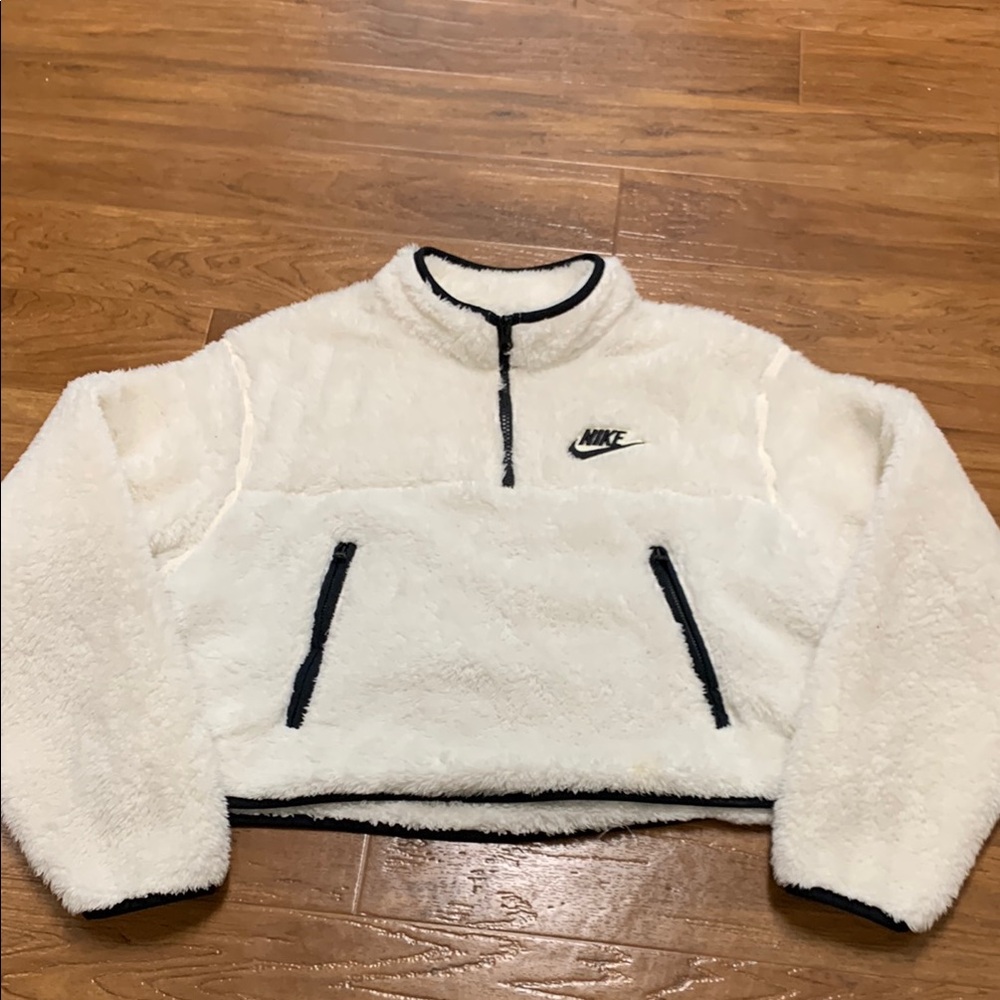 Nike White Sherpa Half-Zip Pullover Jacket